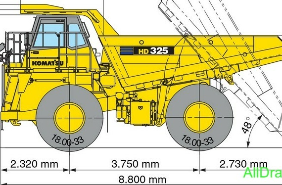 Komatsu HD 325-7 (2007) (Quarry dump truck) truck drawings (figures)